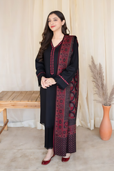 AISLING - 3PC DHANAK EMBROIDERED SHIRT WITH SLUB WOOL SHAWL AND TROUSER - HZG1386